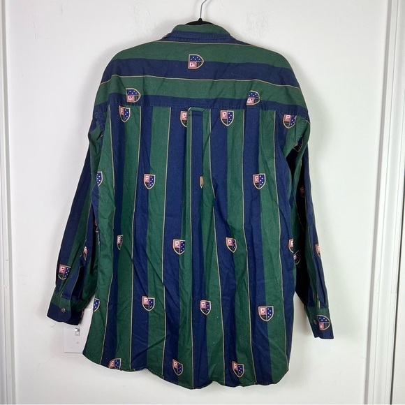 Ralph Lauren Chaps Button Up Shirt Mens L Blue Green Stripe Pocket Long Sleeve - Picture 6 of 9